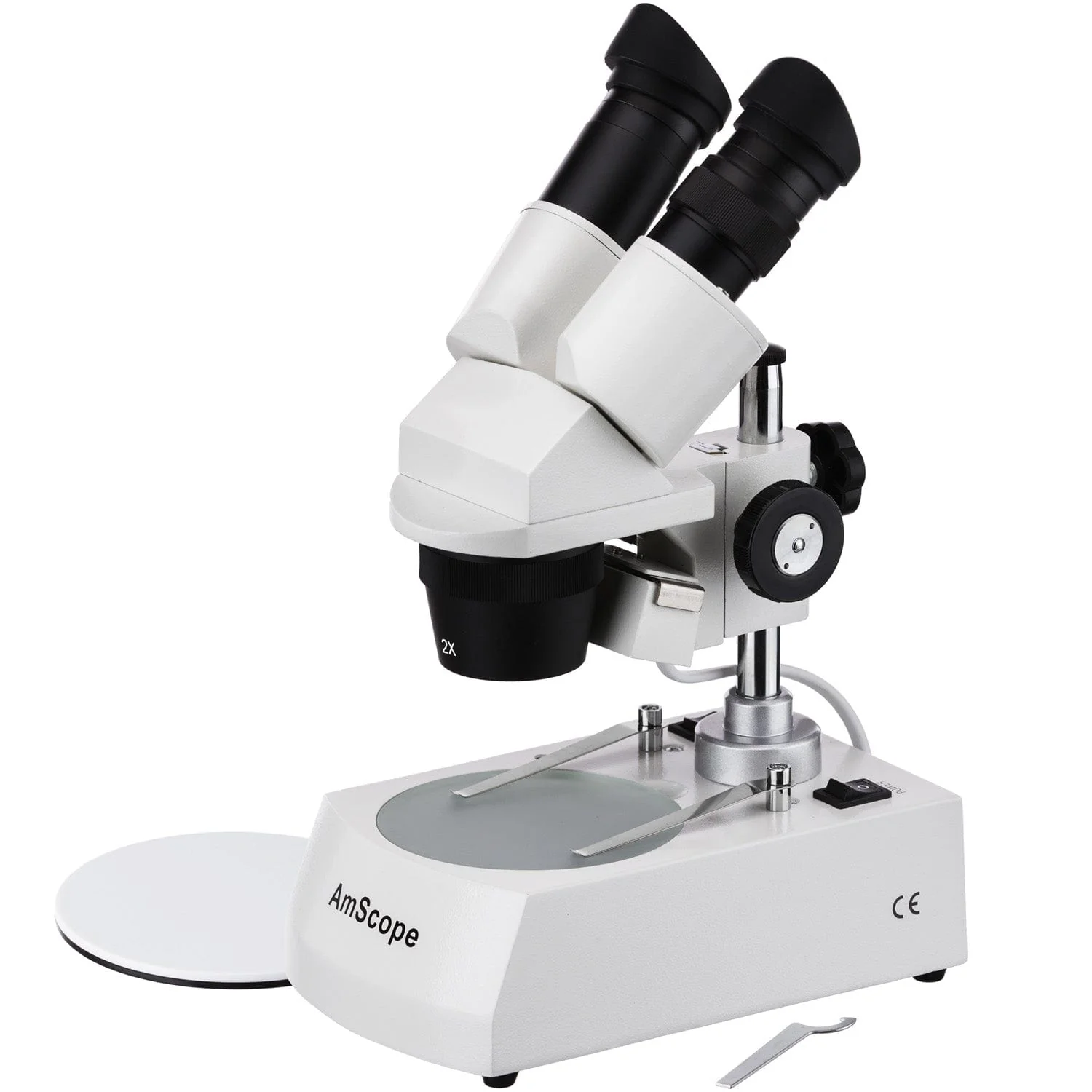 AmScope SE306 Series Compact Multi-Lens Binocular Stereo Microscope 20X-40X Magnification with Reverse Angled Head, Metal Pillar Stand, Top & Bottom Halogen Lighting