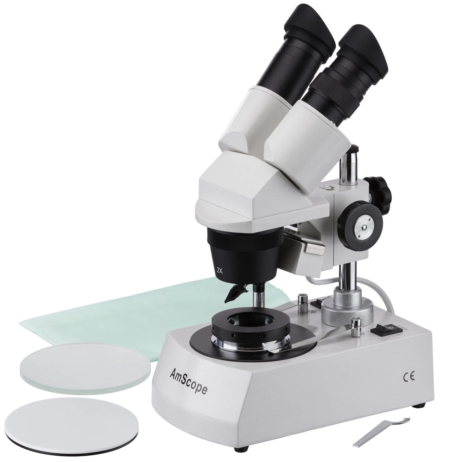 AmScope SE306 Series Compact Jeweler's Binocular Stereo Microscope 20X-40X Magnification with Reverse Angled Head, Metal Pillar Stand, Top & Bottom Halogen Lighting
