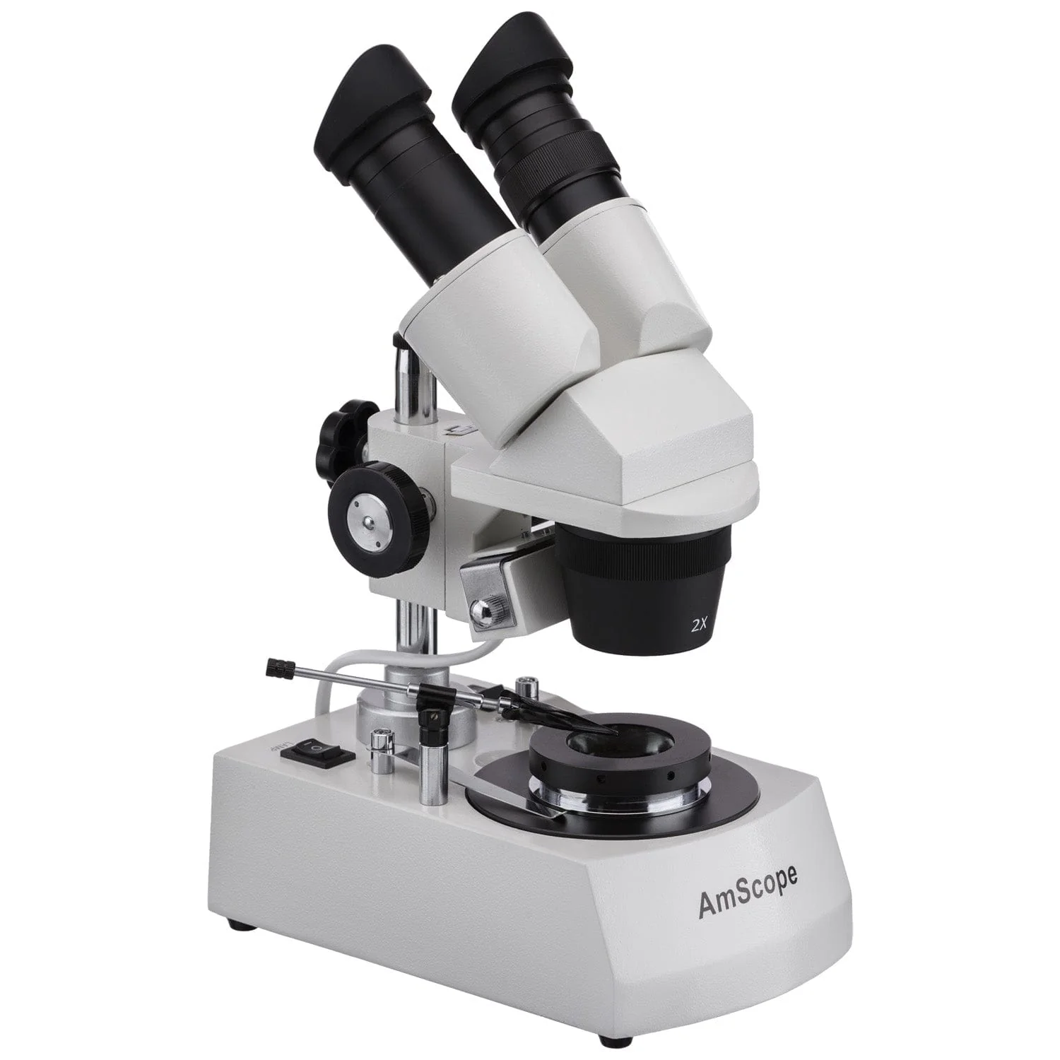 AmScope SE306 Series Compact Jeweler's Binocular Stereo Microscope 10X-40X Magnification with Reverse Angled Head, Metal Pillar Stand, Top & Bottom Halogen Lighting - Image 2
