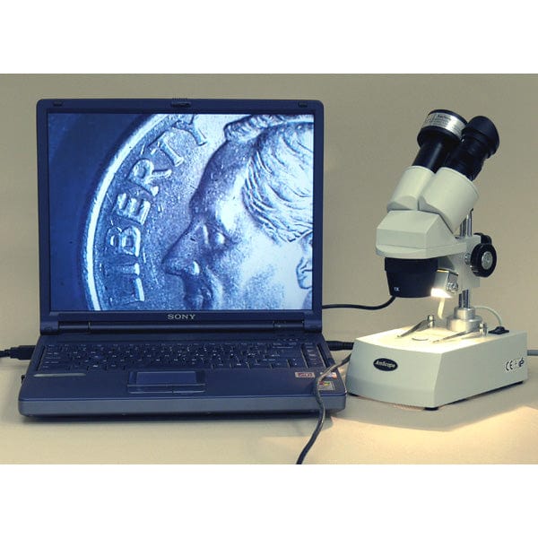 AmScope SE306 Series Compact Multi-Lens Binocular Stereo Microscope 20X-80X Magnification with Reverse Angled Head, Metal Pillar Stand, Top & Bottom Halogen Lighting, 1.3MP USB Camera - Image 5