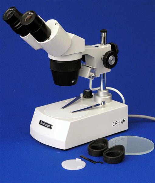 AmScope SE307 Series Multi-Lens Binocular Stereo Microscope 10X-60X Magnification with Angled Rotatable Head, Metal Pillar Stand, Top & Bottom Halogen Lighting - Image 4