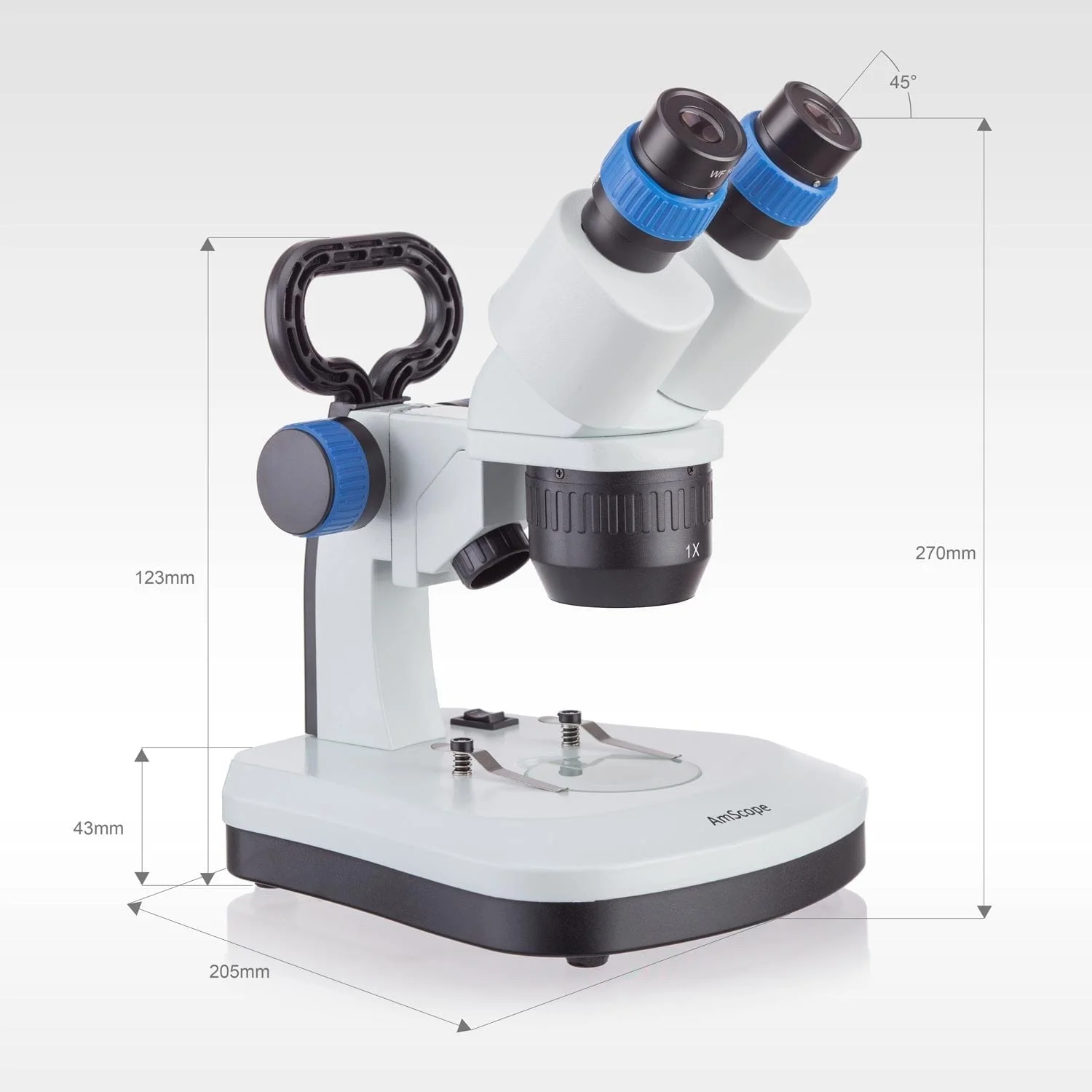 AmScope SE309 Series Portable Multi-Lens Binocular Stereo Microscope 10X-30X Magnification on Metal Track Stand with Angled Head and Top & Bottom LED Lighting - Image 2