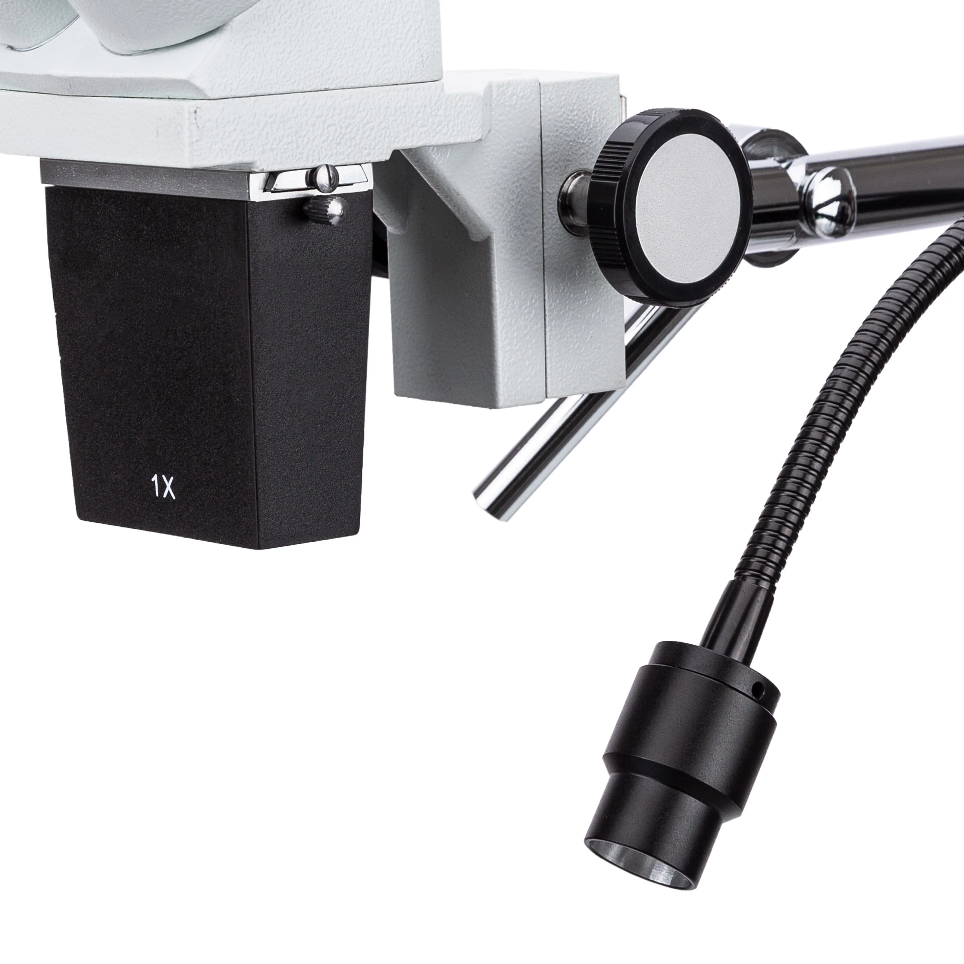 AmScope SE400 Series Compact Fixed-Lens Stereo Microscope 5X-10X Magnification on Boom-Arm Stand with Gooseneck LED Light - Image 5