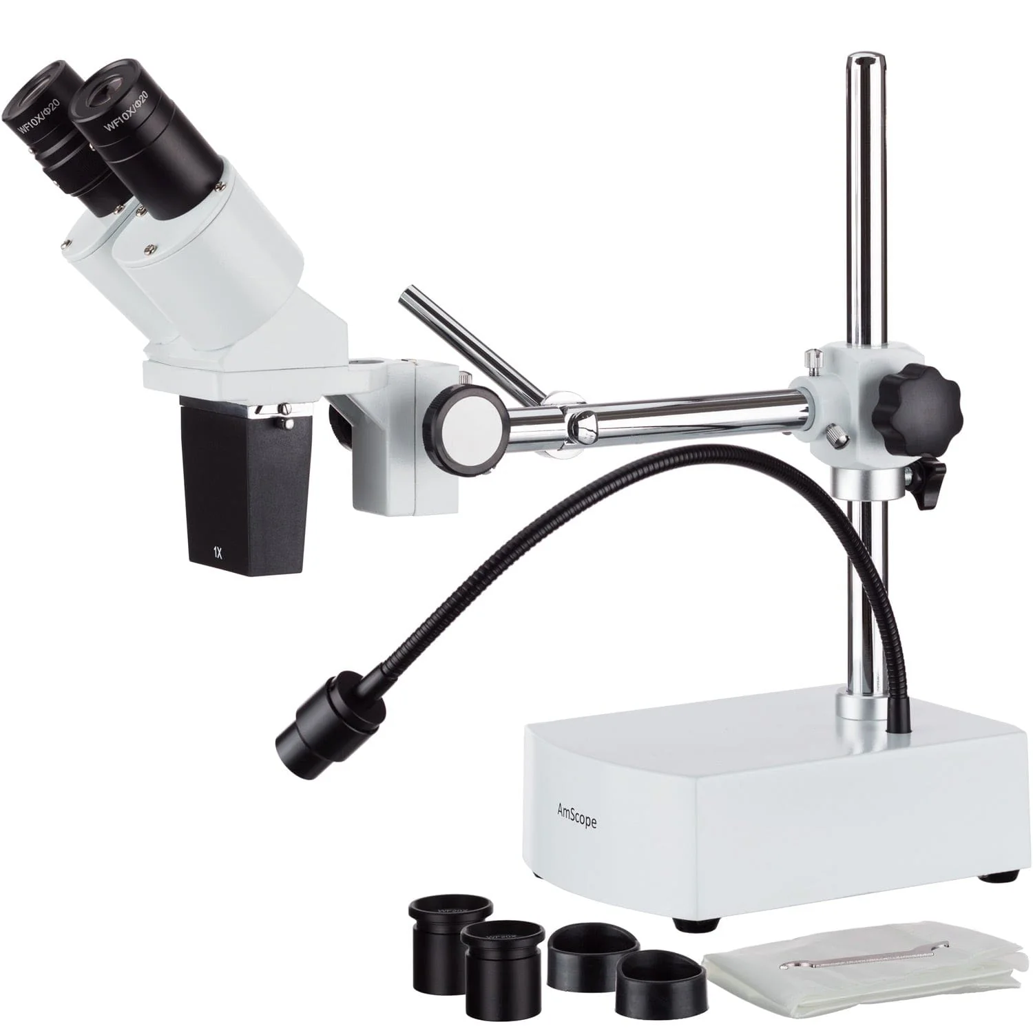 AmScope SE400 Series Compact Fixed-Lens Boom-Arm Stereo Microscope 10X-20X Magnification with Gooseneck LED Light