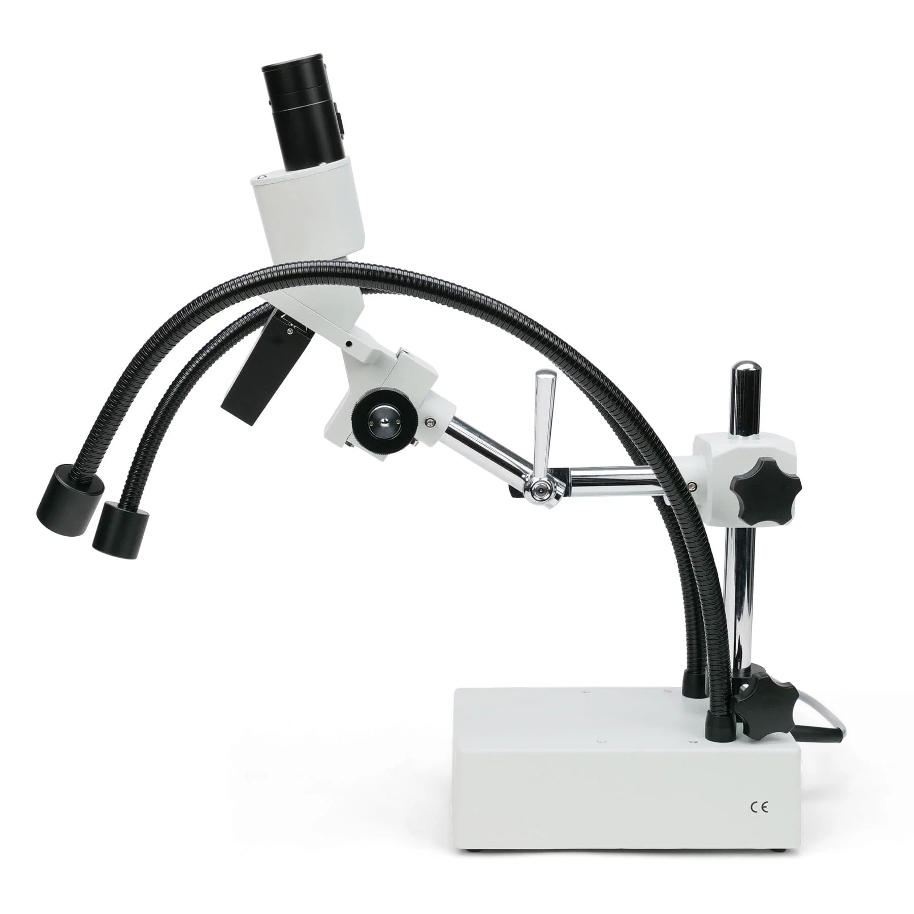 AmScope SE420 Series Compact Fixed-Lens Binocular Stereo Microscope 10X-20X Magnification on Boom-Arm Stand with Dual Gooseneck LED Lights - Image 6