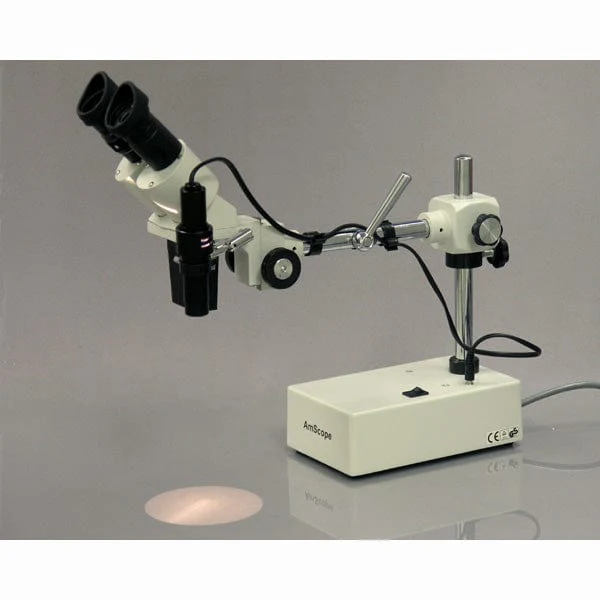 AmScope SE420 Series Widefield Binocular Stereo Microscope 10X & 20X Magnification on Boom Arm Stand with Incident Light - Image 6