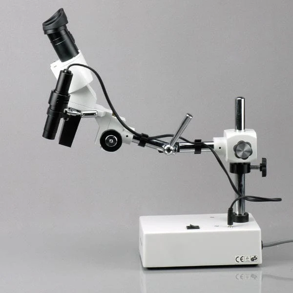 AmScope SE420 Series Compact Fixed-Lens Binocular Stereo Microscope 20X-40X Magnification on Boom-Arm Stand with Incident Light - Image 2