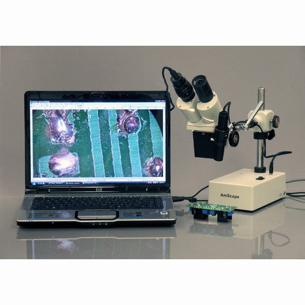 AmScope SE420 Series Compact Fixed-Lens Binocular Stereo Microscope 20X-40X Magnification on Boom-Arm Stand with Incident Light - Image 7