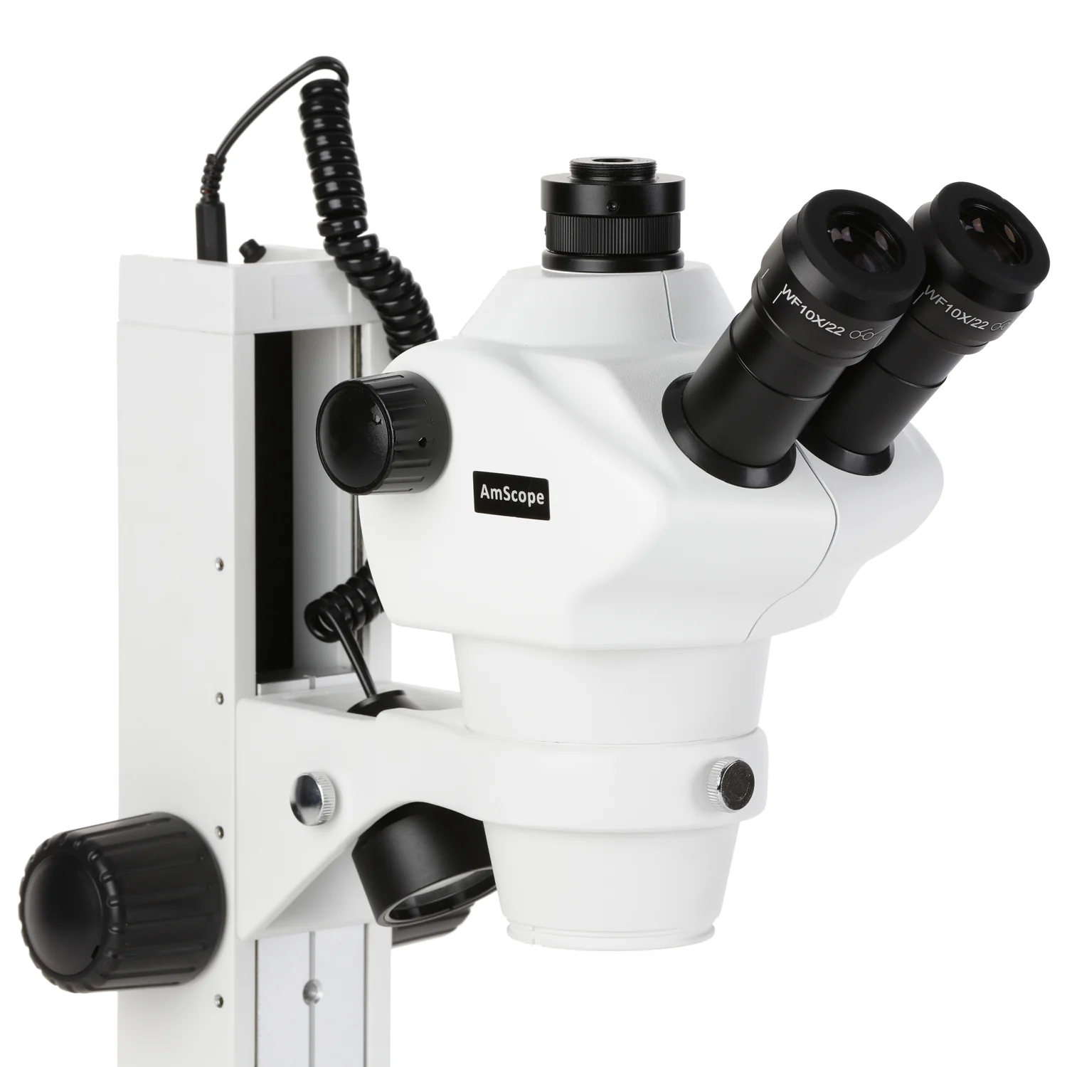 AmScope SF-2T Series Zoom Parfocal Trinocular Stereo Microscope 8X-50X Magnification on Track Stand With Top & Bottom LED Lights - Image 3