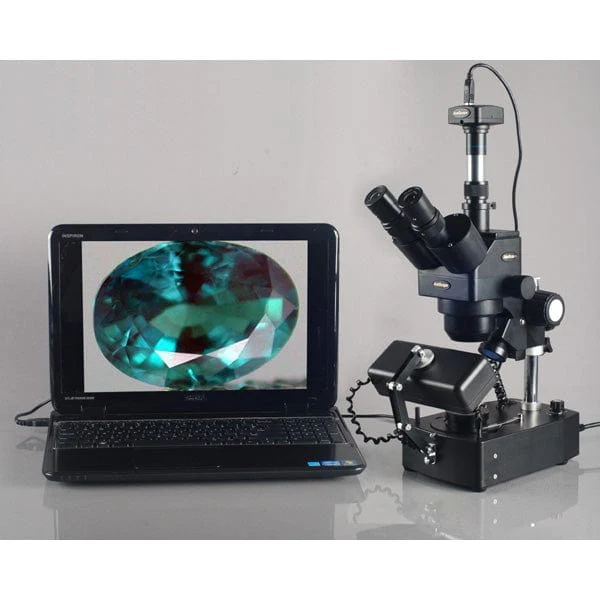 AmScope SH-2 Series Jewelry Gem Trinocular Stereo Microscope 10X-40X Magnification on Pillar Stand with Three Lights - Image 7