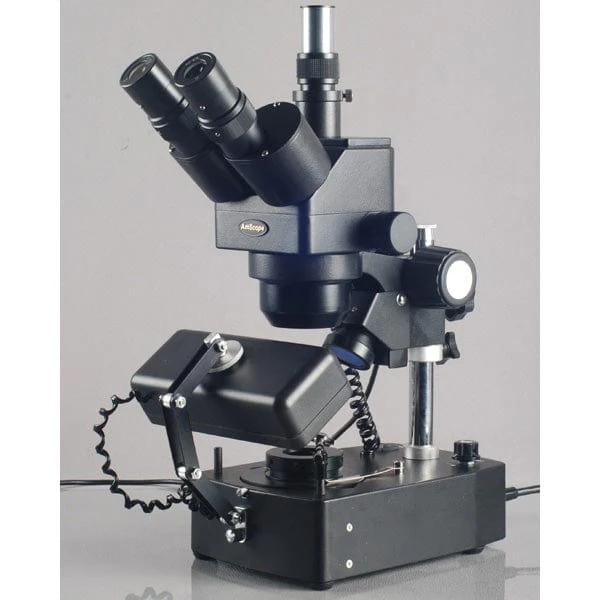 AmScope SH-2 Series Jewelry Gem Trinocular Stereo Microscope 10X-60X Magnification on Pillar Stand with Three Lights - Image 4