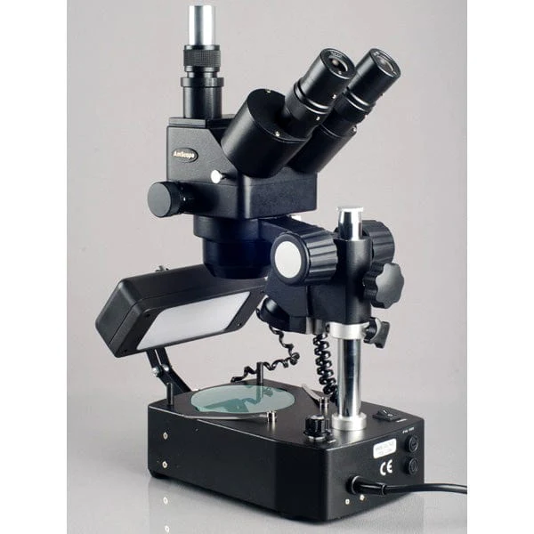 AmScope SH-2 Series Jewelry Gem Trinocular Stereo Microscope 5X-80X Magnification on Pillar Stand with Three Lights - Image 3