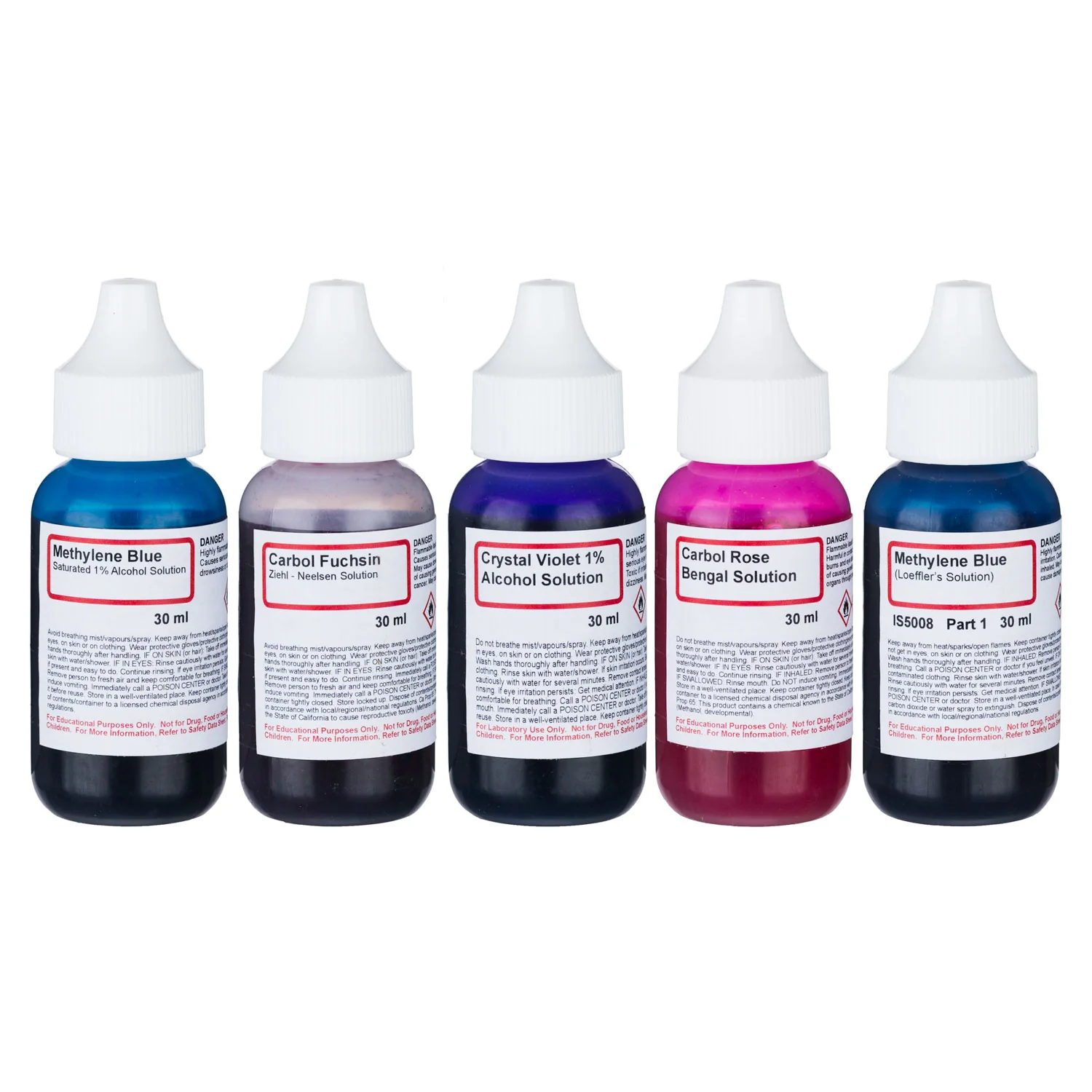 AmScope Bacteria Stain Kit of Five Chemicals for Preparing Microscope Slides