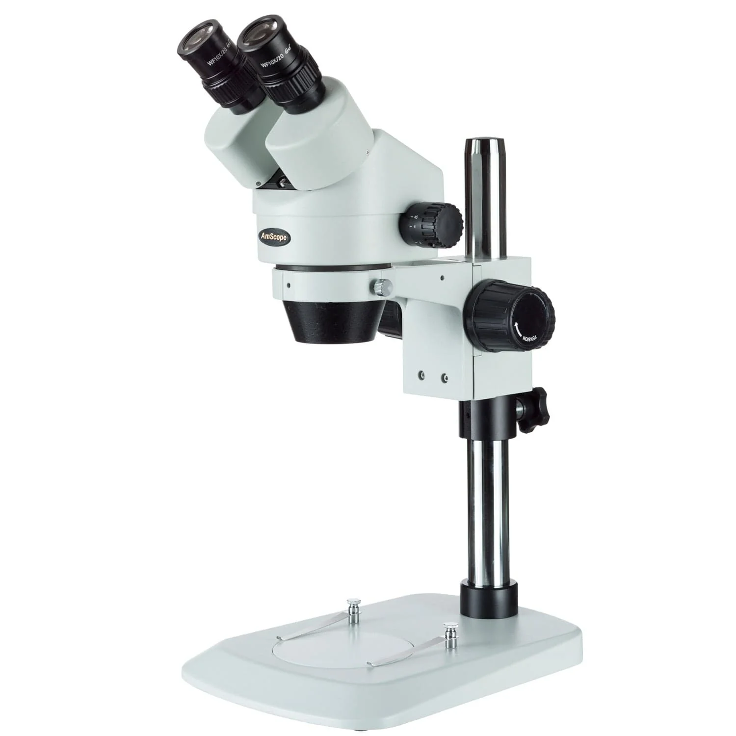 AmScope SM-1 Series Zoom Inspection Industrial Binocular Stereo Microscope 7X-45X Magnification on Pillar Stand