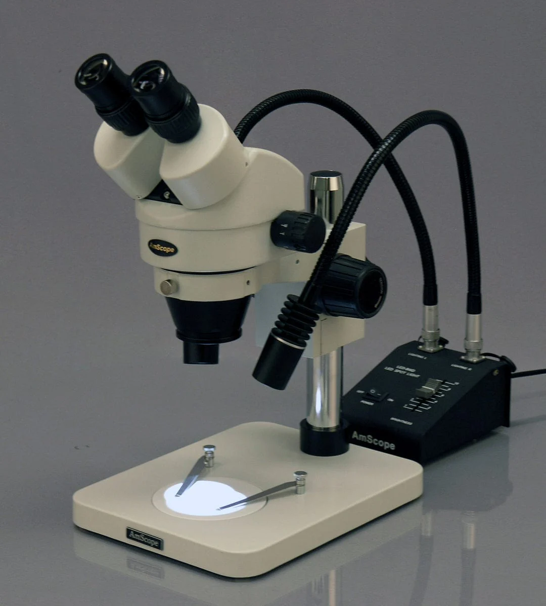 AmScope SM-1 Series Soldering Zoom Binocular Stereo Microscope 3.5X-225X Magnification on Pillar Stand with LED Gooseneck Lights - Image 3