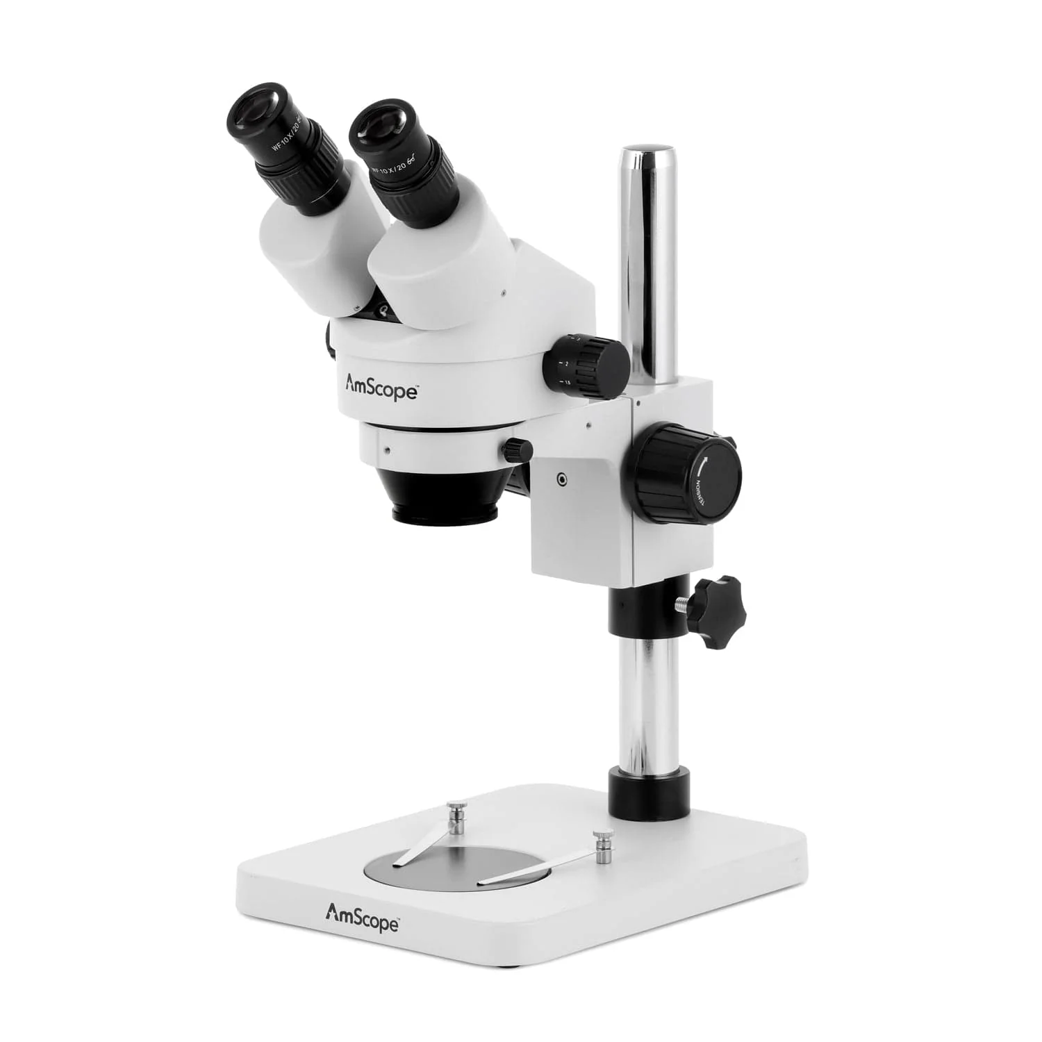 AmScope SM-1 Series Zoom Binocular Stereo Microscope 7X-90X Magnification on Table Pillar Stand