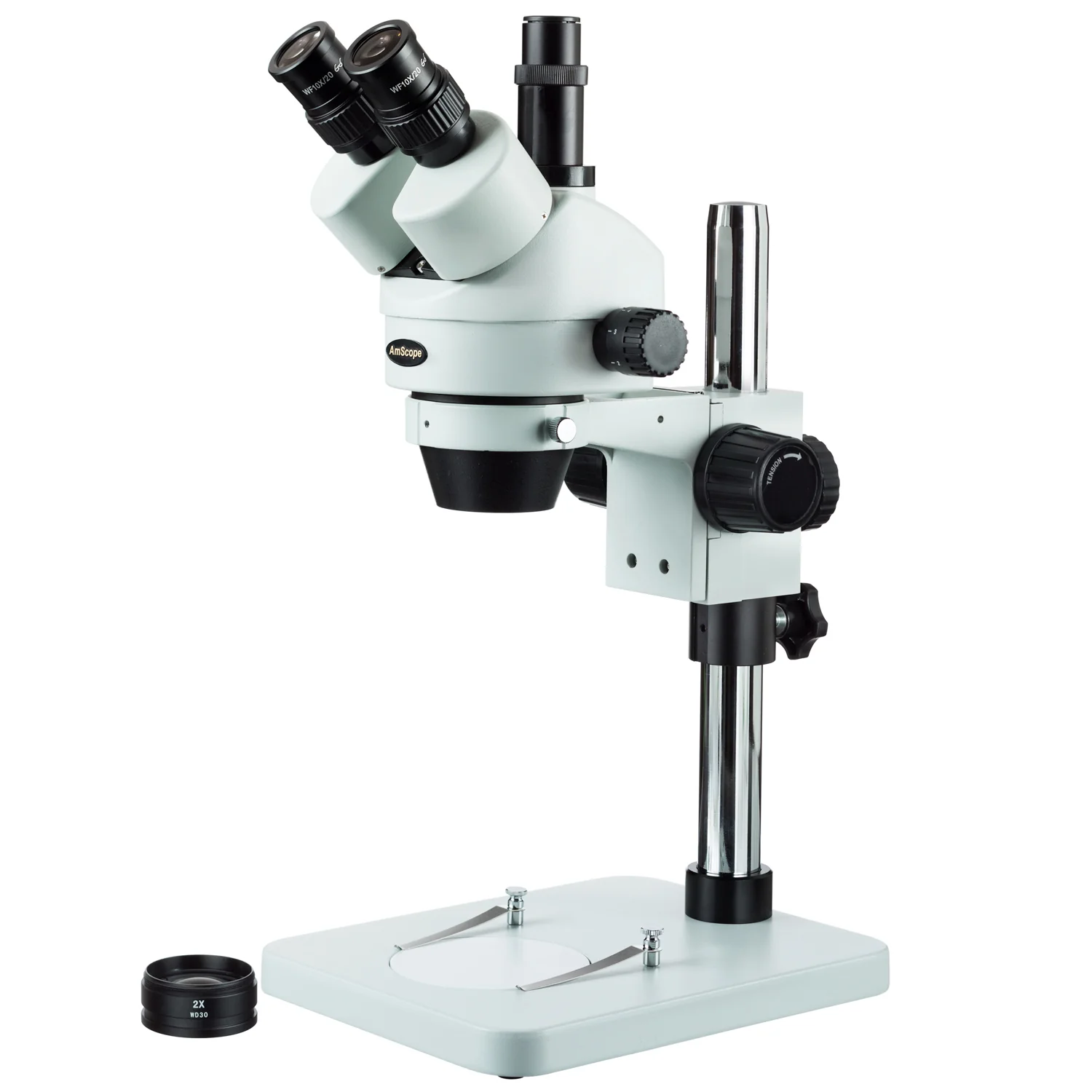 AmScope SM-1 Series Zoom Trinocular Stereo Microscope 7X-90X Magnification on Table Pillar Stand