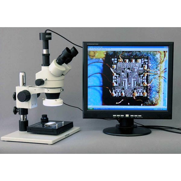 AmScope SM-1 Series Inspection Zoom Trinocular Stereo Microscope 3.5X-90X Magnification on Pillar Stand with 9MP Digital Camera - Image 6