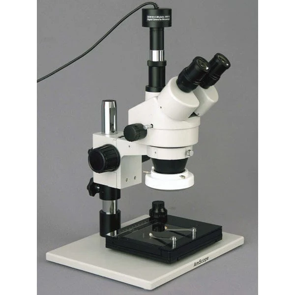 AmScope SM-1 Series Inspection Zoom Trinocula Stereo Microscope 3.5X-90X Magnification on Pillar Stand with 1.3MP Digital Camera - Image 3