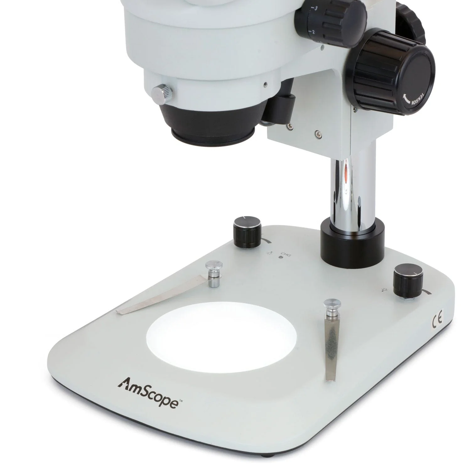 AmScope 7X-45X SM-2 Series Trinocular Stereo Microscope with Dual Illumination Low-profile Stand - Image 4