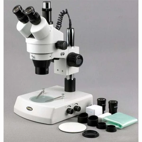 AmScope SM-2 Series Zoom Trinocular Stereo Microscope 7X-45X Magnification on Pillar Stand with Aluminum Carrying & Storing Case - Image 5