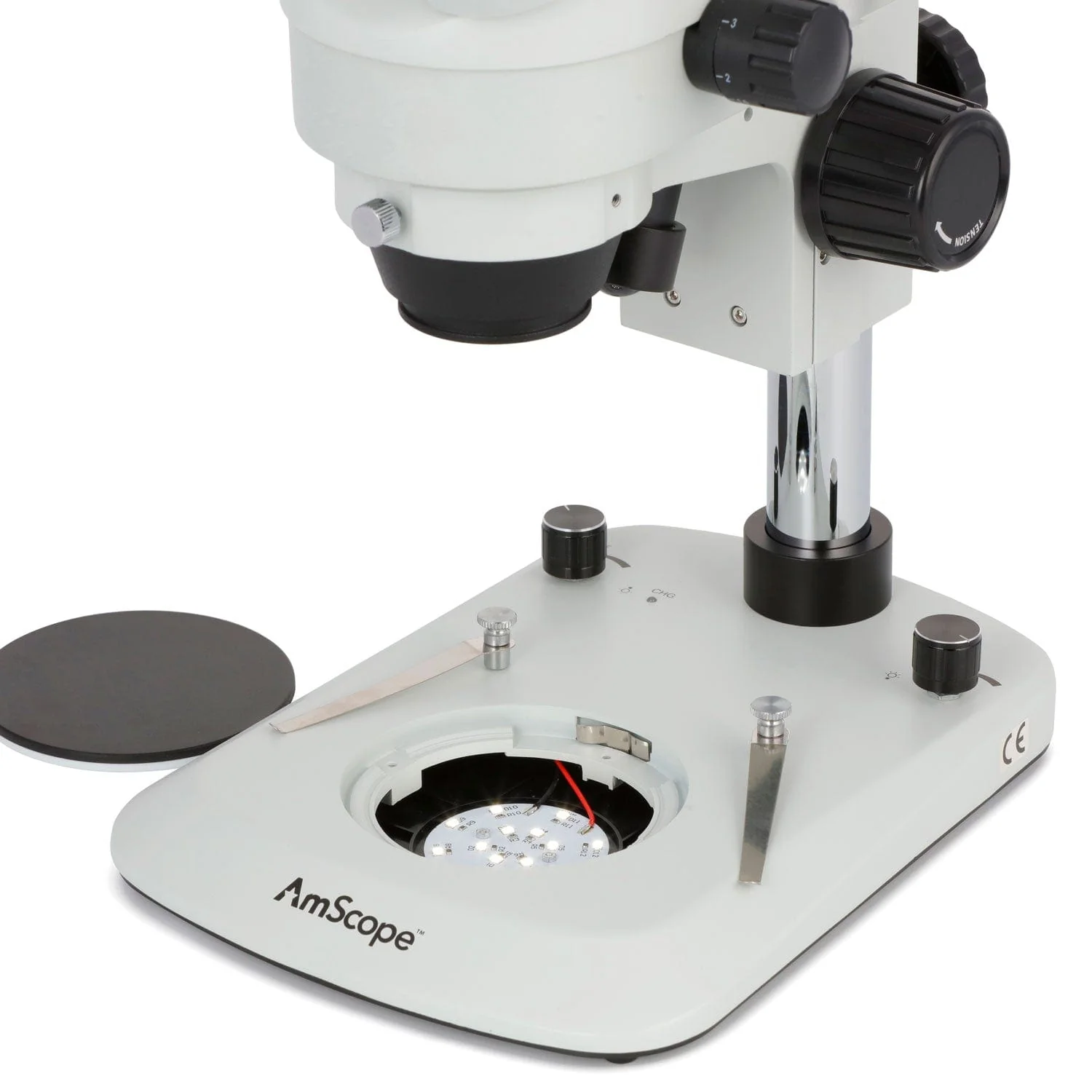AmScope 7X-45X SM-2 Series Trinocular Stereo Microscope with Dual Illumination Low-profile Stand - Image 3