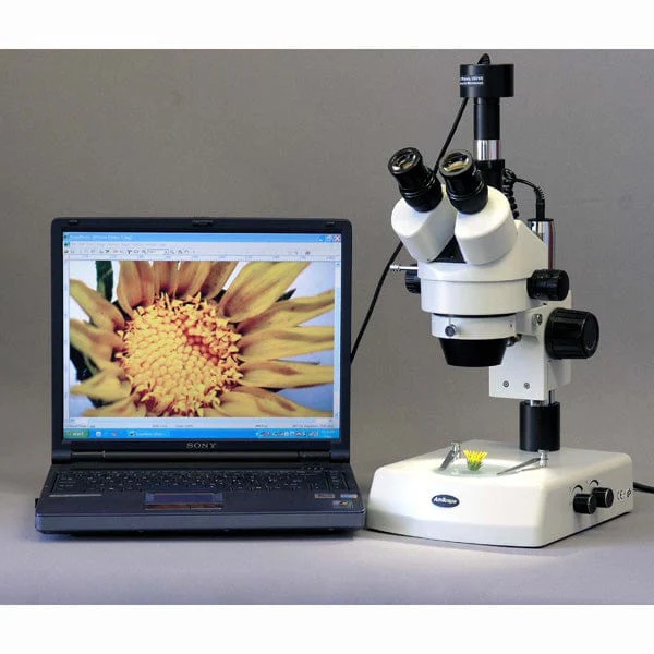 AmScope SM-2 Series Trinocular Zoom Stereo Microscope 3.5X-90X Magnification on Pillar Stand with Dual Halogen Light and Camera - Image 6