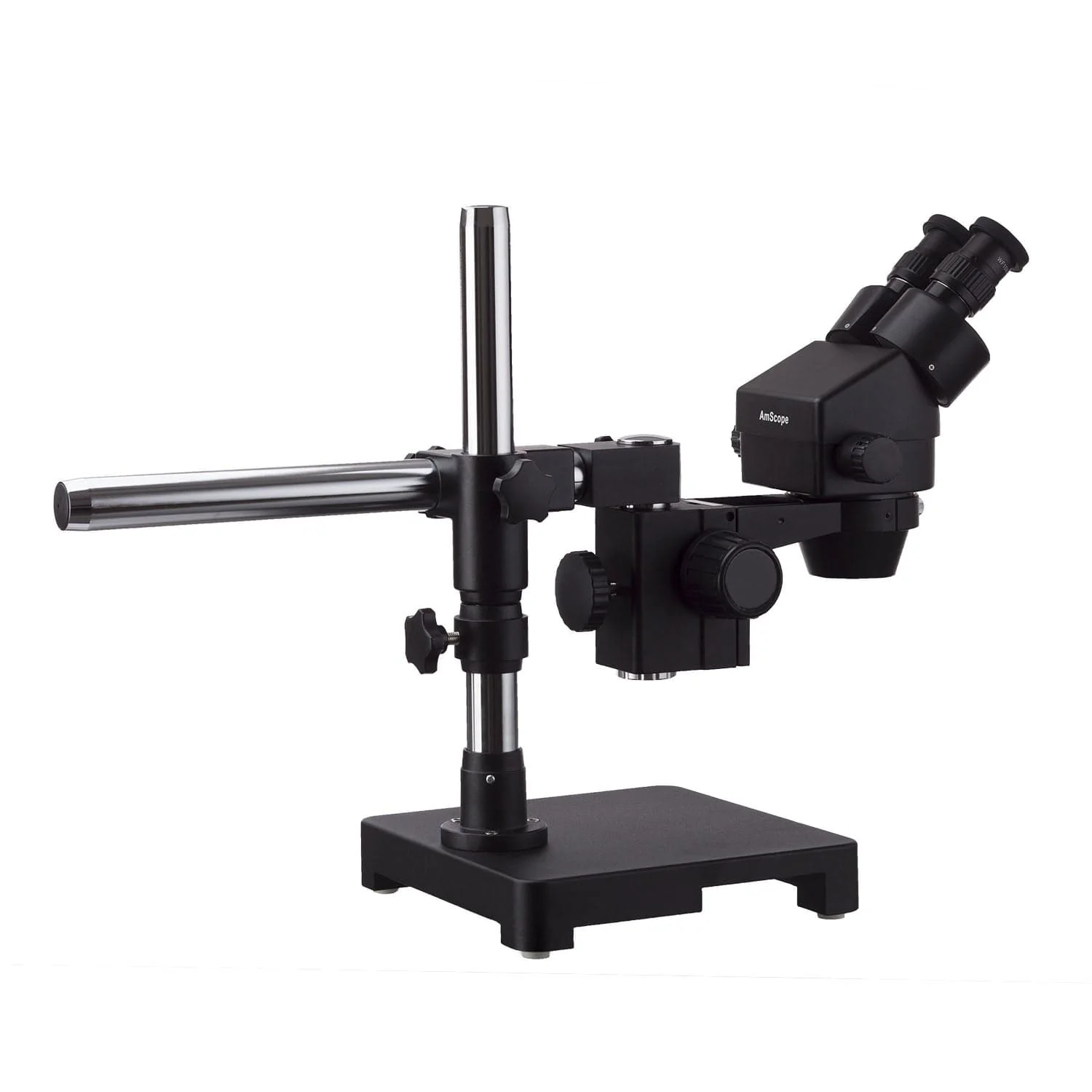 AmScope SM-3 Series Black Zoom Binocular Stereo Microscope 7X-135X Magnification on Single Arm Boom Stand Single Arm Boom Stand with 80-LED Ring-light - Image 2
