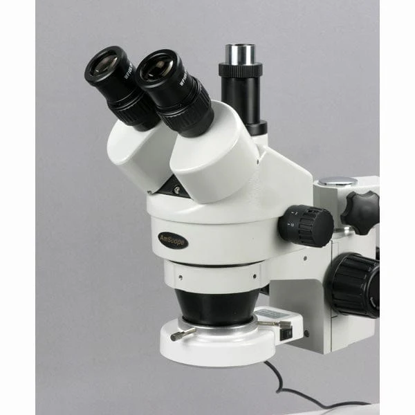 AmScope SM-3T Trinocular Zoom LED Stereo Microscope 7X-45X Magnification With Boom Stand and 54 LED Light - Image 5