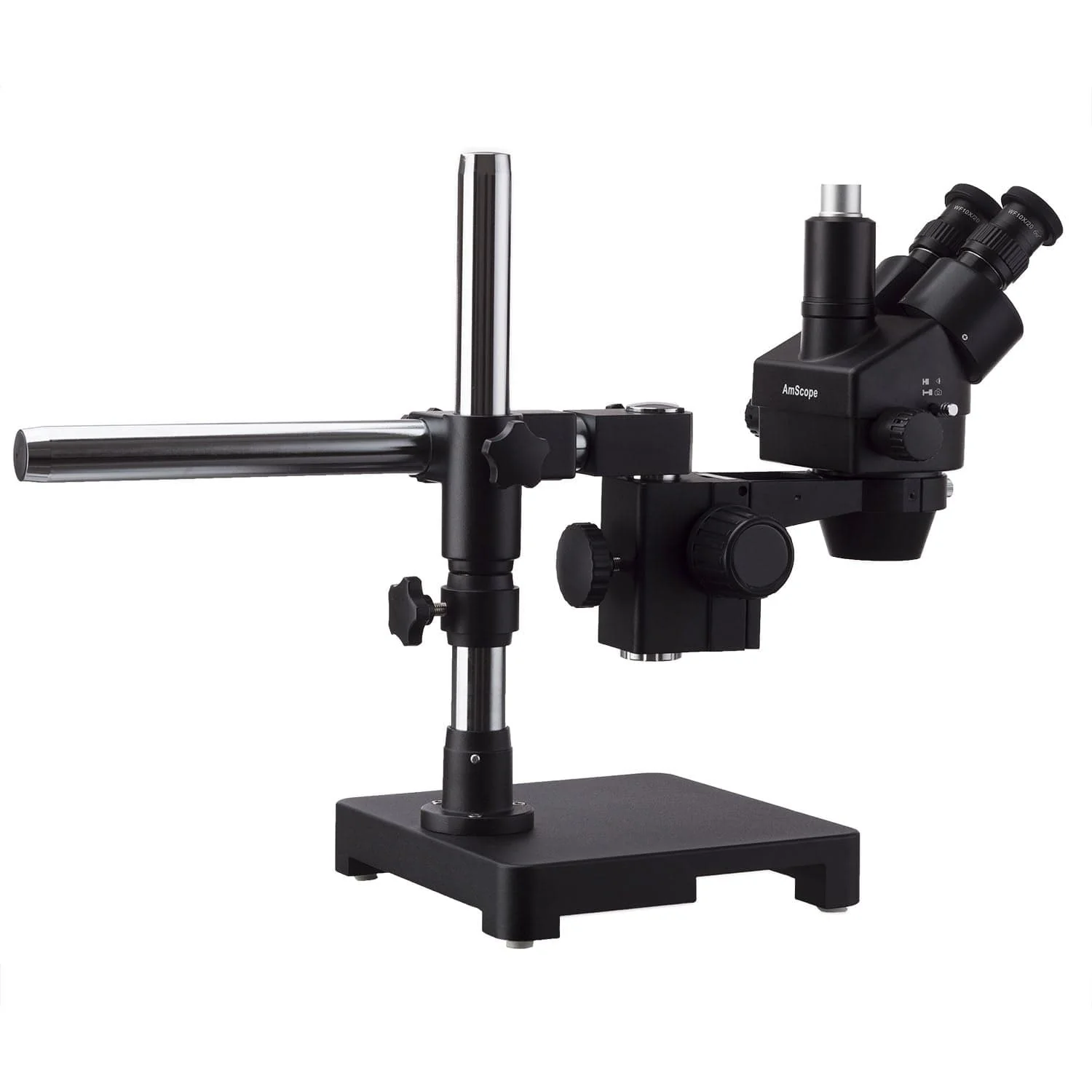 AmScope SM-3 Series Zoom Black Trinocular Stereo Microscope 3.5X-45X Magnification on Single Arm Boom Stand with 80-LED Ring Light & HD Recording Camera - Image 3