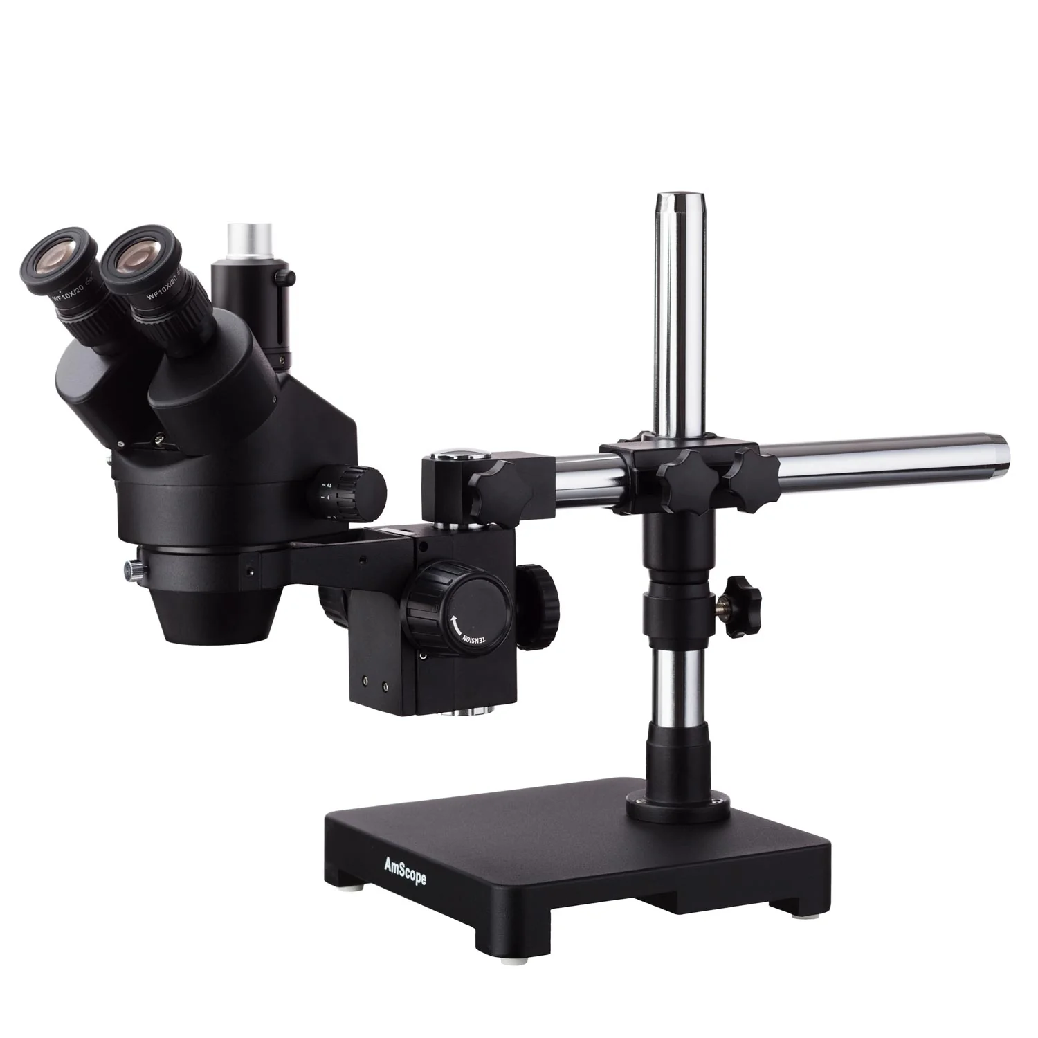 AmScope SM-3 Series Zoom Black Trinocular Stereo Microscope 3.5X-45X Magnification on Single Arm Boom Stand