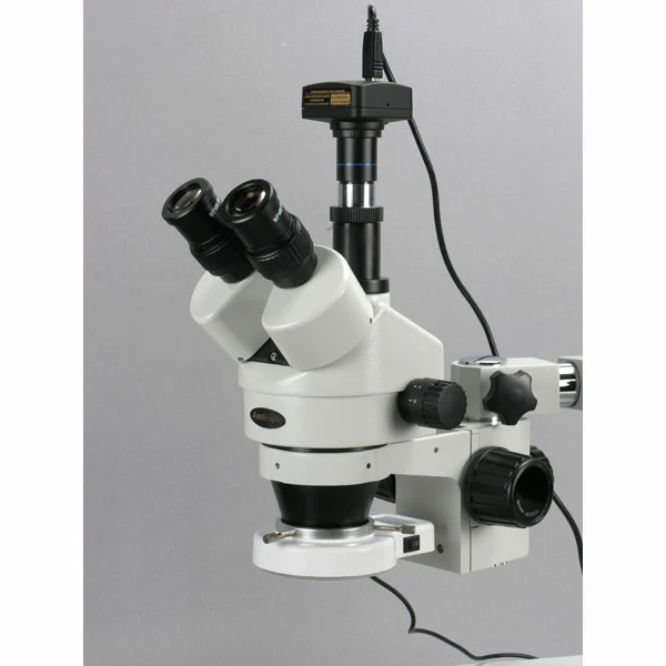 AmScope SM-3 Series Zoom Trinocular Stereo Microscope 7X-90X Magnification on Single Arm Boom Stand with 54 LED Light and 5MP Camera - Image 2