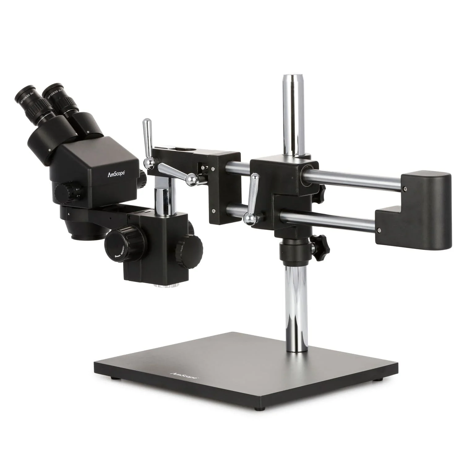 AmScope SM-4 Series Zoom Binocular Stereo Microscope 7X-45X Magnification on Black Double Arm Boom Stand - Image 3