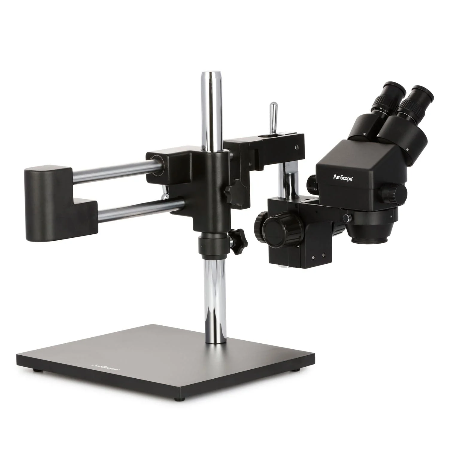 AmScope SM-4B Series Binocular Zoom Stereo Microscope 3.5X-45X Magnification on Black Double Arm Boom Stand - Image 2