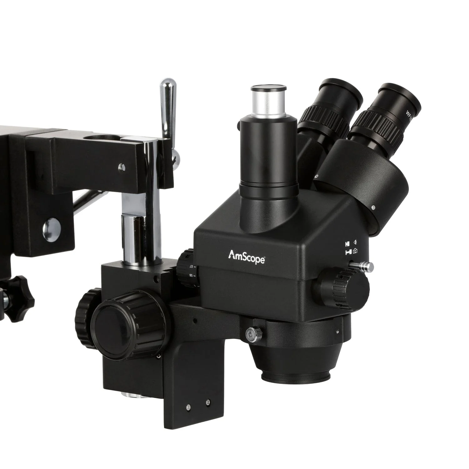AmScope SM-4 Series Zoom Trinocular Stereo Microscope 7X-45X Magnification on Black Double Arm Boom Stand - Image 5