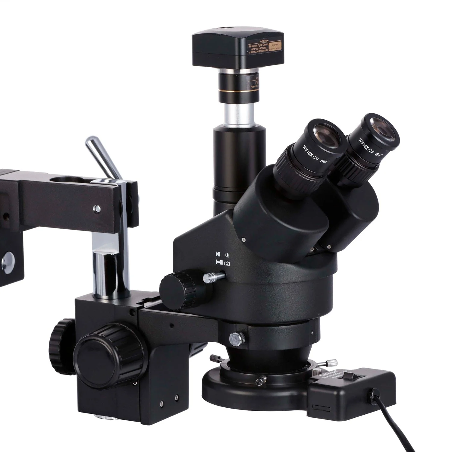 AmScope SM-4 Series Zoom Trinocular Stereo Microscope 3.5X-90X Magnification on Double Arm Boom Stand with 1.3MP USB Camera - Image 3