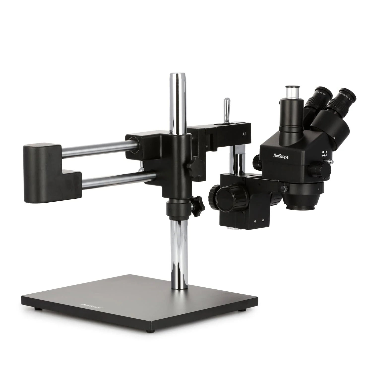 AmScope SM-4T Series Trinocular Zoom Stereo Microscope 3.5X-180X Magnification on Black Double Arm Boom Stand - Image 6