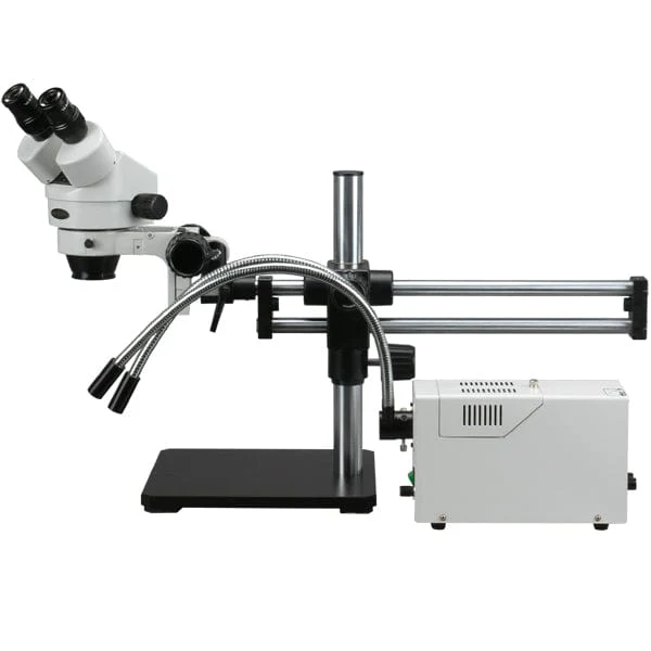 AmScope SM-5 Series Binocular Stereo Microscope 3.5X-90X Magnification with Fiber Y-Light on Ball Bearing Boom Stand