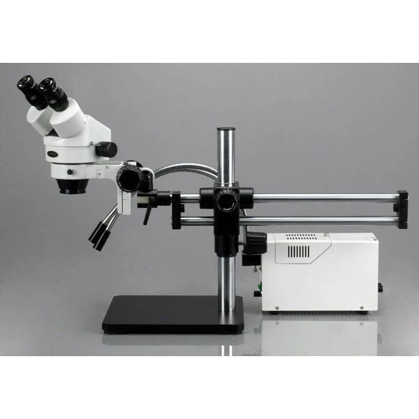 AmScope SM-5 Series Binocular Stereo Microscope 3.5X-90X Magnification with Fiber Y-Light on Ball Bearing Boom Stand - Image 3