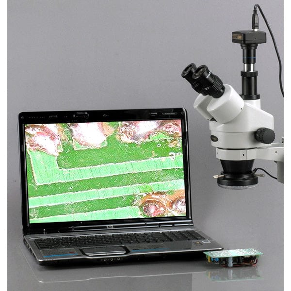 AmScope SM-5 Series Trinocular Stereo Microscope 3.5X-45X Magnification on Ball Bearing Boom Stand - Image 4