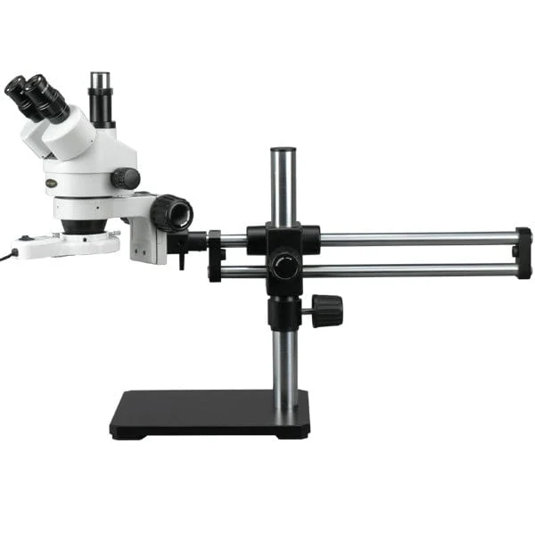 AmScope SM-5 Series Trinocular Stereo Microscope 3.5X-90X Magnification on Ball Bearing Boom Stand with Light