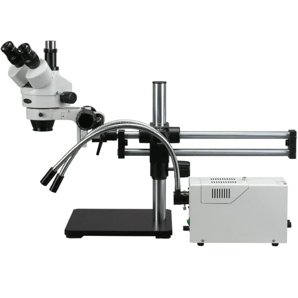 AmScope SM-5 Series Trinocular Stereo Microscope 3.5X-180X Magnification with Fiber light on Ball Bearing Boom Stand