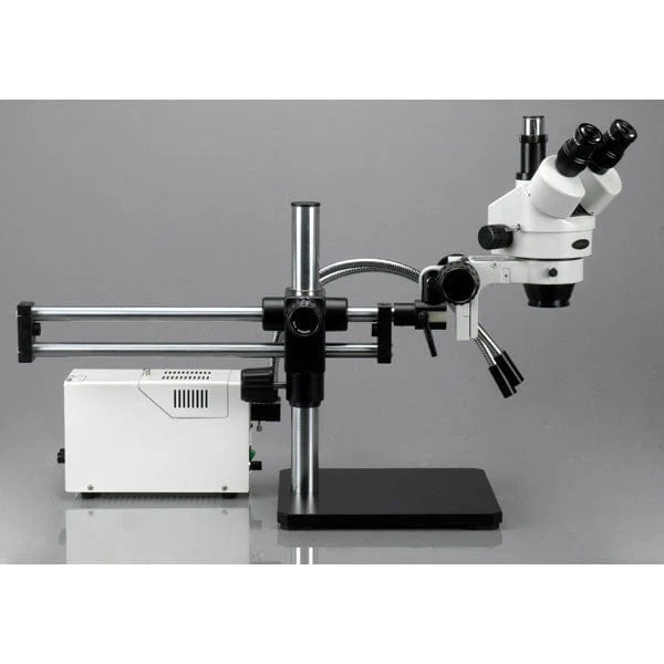 AmScope SM-5 Series Trinocular Stereo Microscope 3.5X-180X Magnification on Ball Bearing Boom Stand with 54 LED Fiber Y-Light and 1.3MP Camera - Image 2