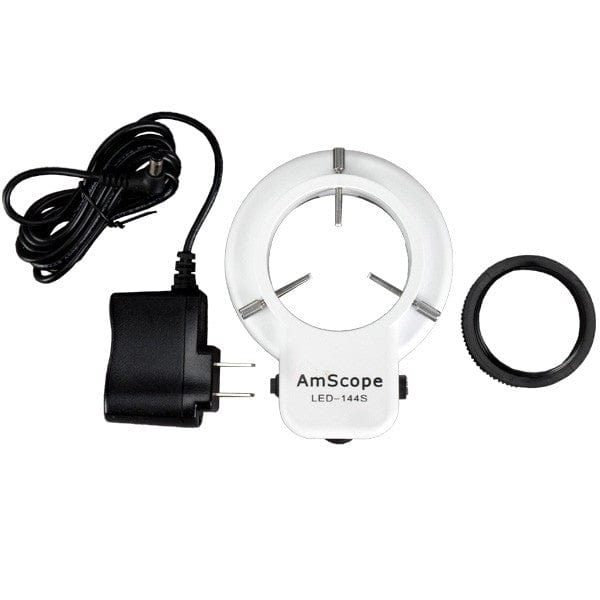 AmScope SM-7 Series Binocular Zoom Microscope 7X-45X Magnification on Articulating Stand with Base Plate and 144-LED Ring Light - Image 2