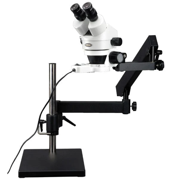 AmScope SM-7 Series Binocular Zoom Microscope 7X-45X Magnification on Articulating Stand with Base Plate and Fluorescent Ring Light - Image 10