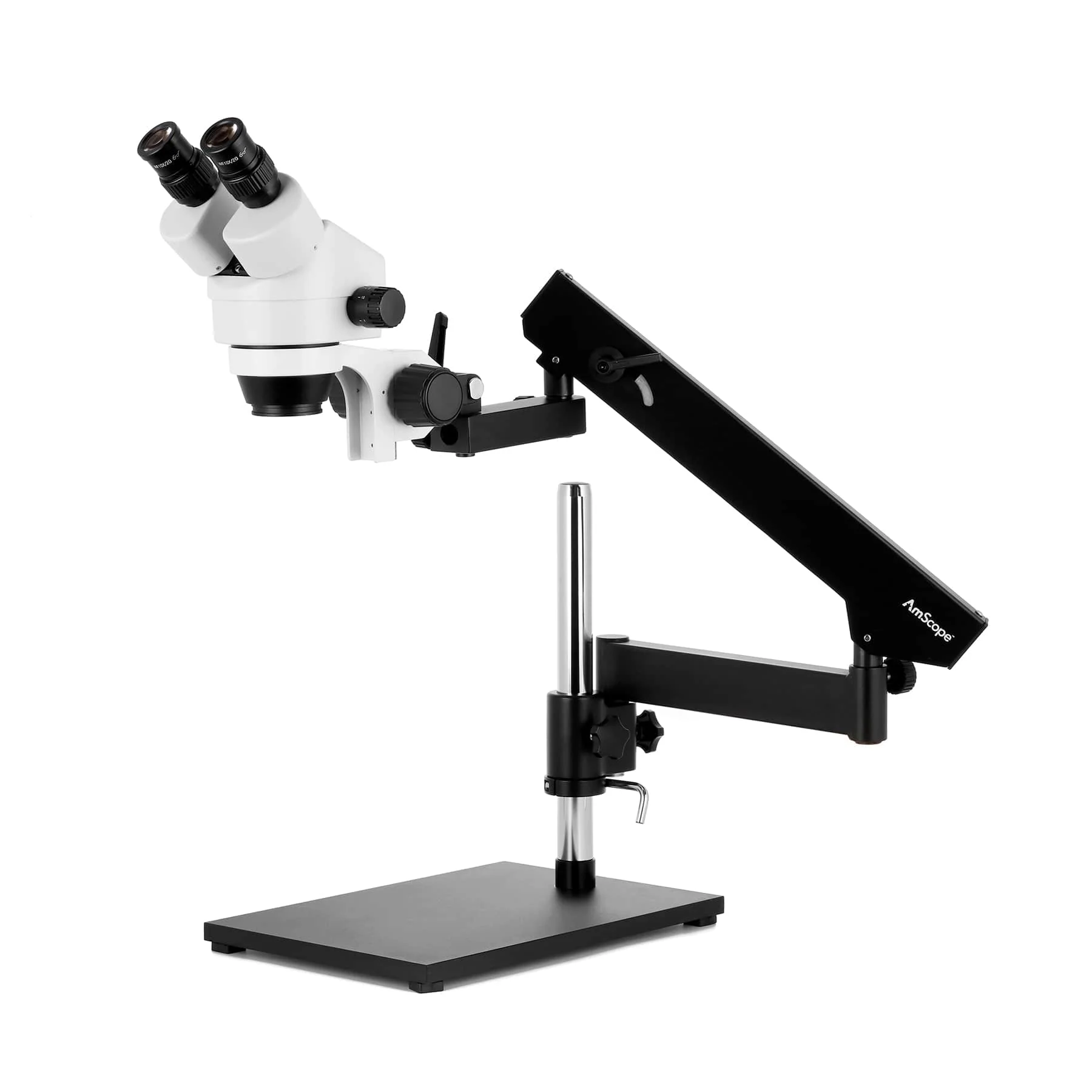 AmScope SM-7 Series Binocular Zoom Microscope 7X-45X Magnification on Articulating Stand with Base Plate and Fluorescent Ring Light - Image 3