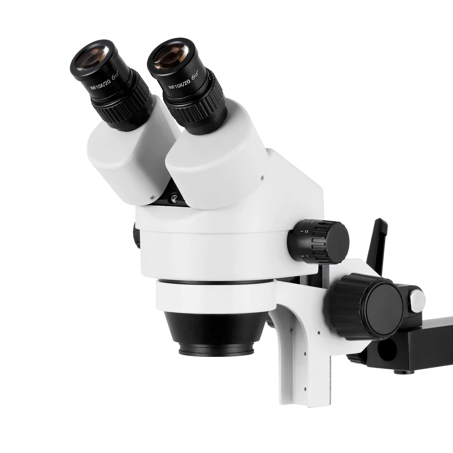 AmScope SM-7 Series Binocular Zoom Microscope 7X-45X Magnification on Articulating Stand with Base Plate and Fluorescent Ring Light - Image 4
