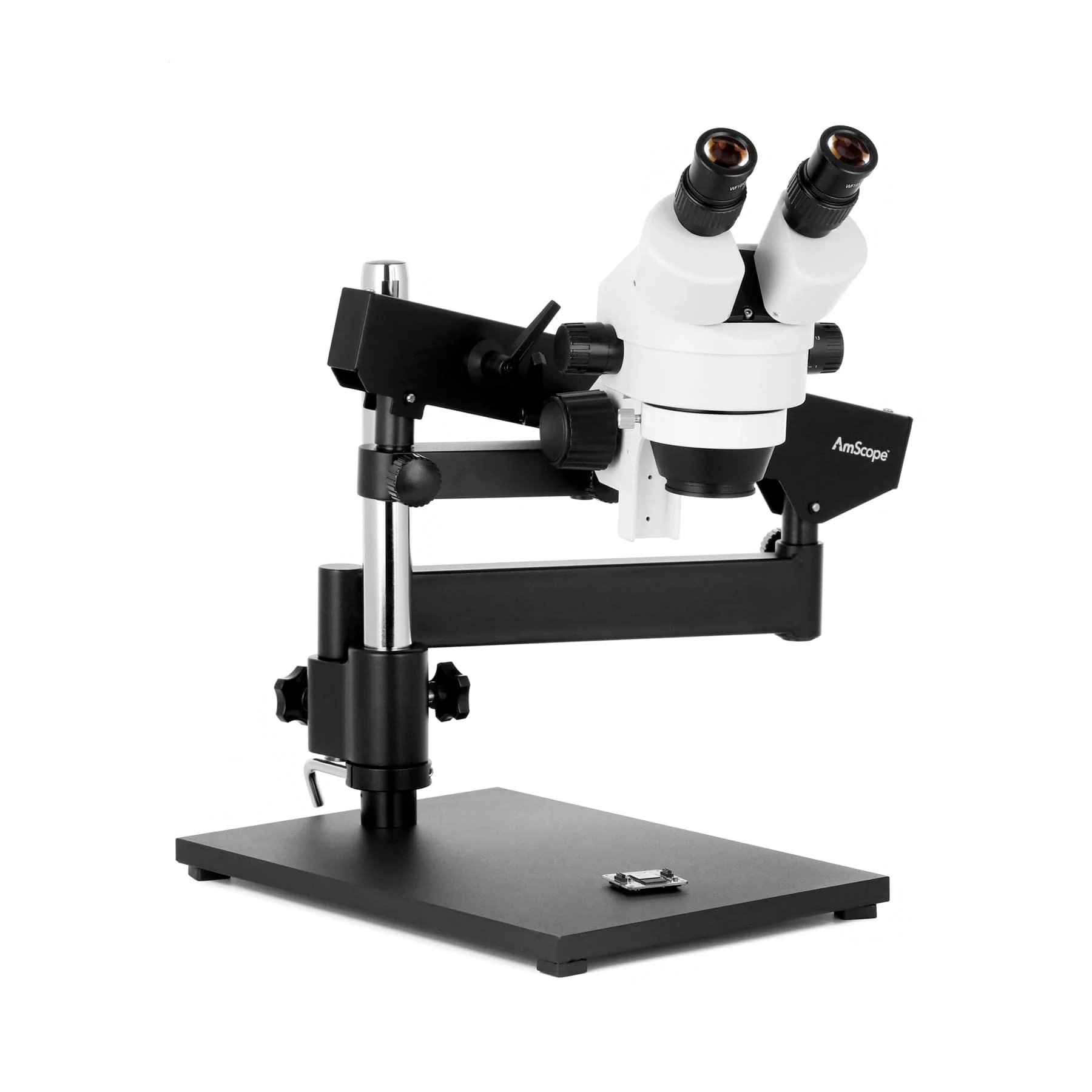 AmScope SM-7 Series Binocular Zoom Microscope 7X-45X Magnification on Articulating Stand with Base Plate and Fluorescent Ring Light - Image 5