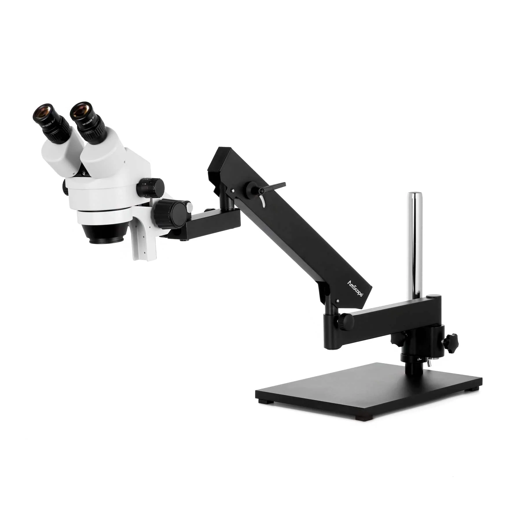 AmScope SM-7 Series Binocular Zoom Microscope 7X-45X Magnification on Articulating Stand with Base Plate and Fluorescent Ring Light - Image 6