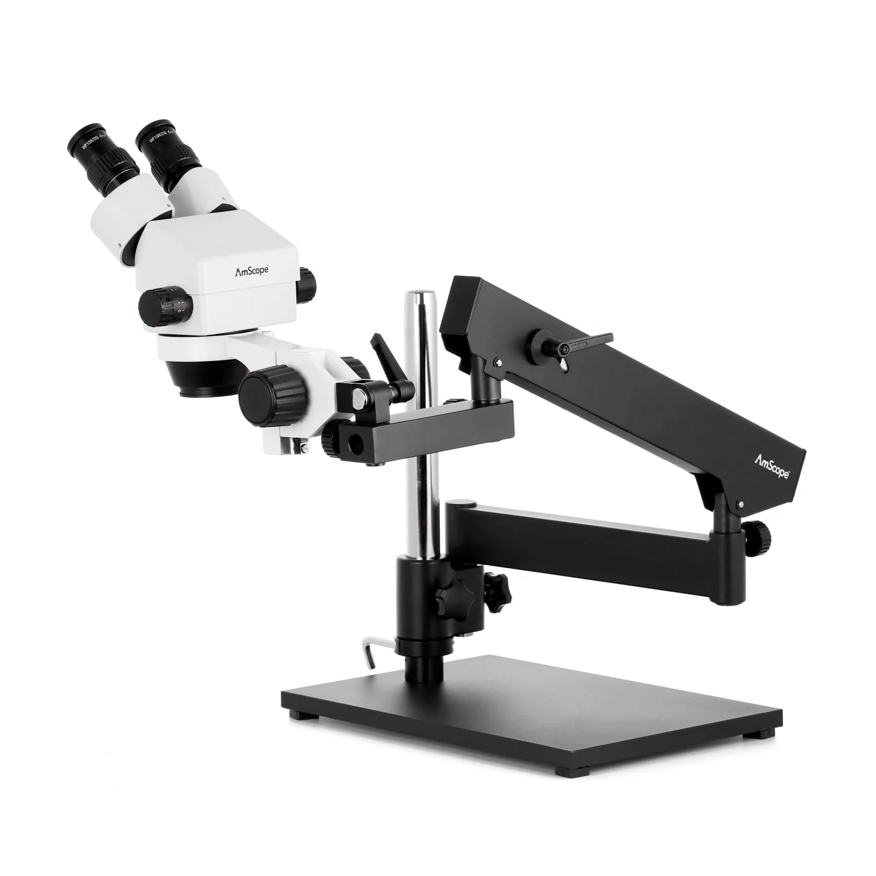 AmScope SM-7 Series Binocular Zoom Microscope 7X-45X Magnification on Articulating Stand with Base Plate and Fluorescent Ring Light - Image 9